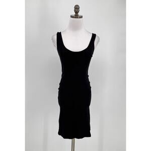 Enza Costa Black Knit Cotton Stretch Ribbed Bodycon Tank Dress Sz XS